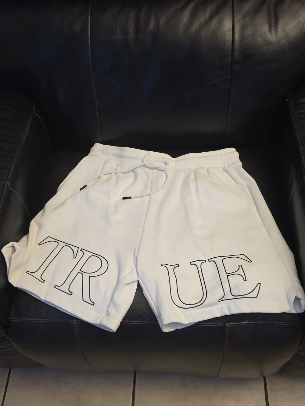 True Religion White Men's 'TRUE' Lettering Drawstring Athletic Shorts